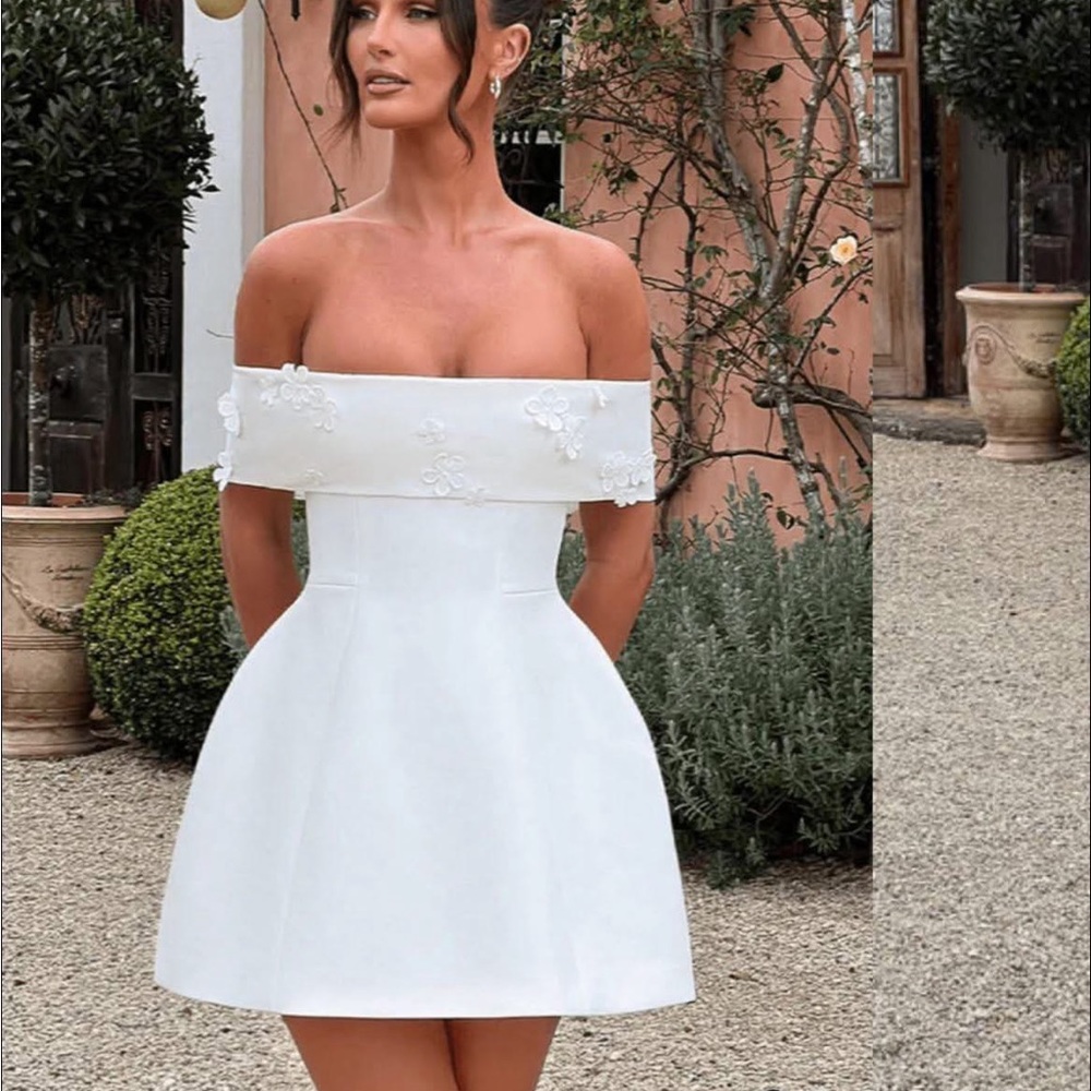 White Off-Shoulder A-Line Dress for Brides